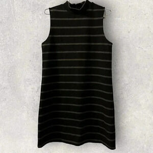 Paraphrase Striped Mock Neck Dress Women's Sz 8 Black|Gray Sleeveless Knit Dress